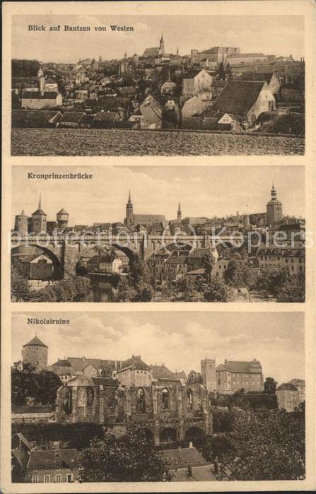 Bautzen Sachsen Gesamtansicht Kronprinzenbruecke Kirche Wasserkunst Turm Nikolai