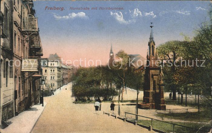 Freiberg Sachsen Hornstrasse mit Hornbrunnen