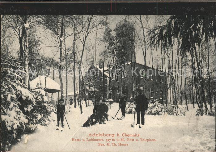 Adelsberg Chemnitz Im Winter mit Ski- u.Schlittenfahrer