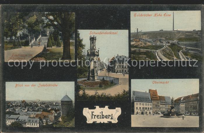 Freiberg Sachsen Schwedendenkmal u.Obermarkt