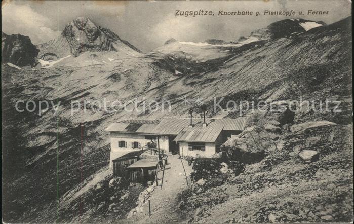 Zugspitze Knorrhuette gegen Plattkoepfe und Ferner Wettersteingebirge