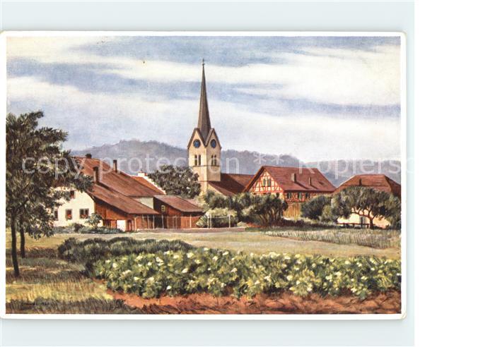 Wuelflingen Winterthur Dorfpartie mit Beerenberg Kuenstlerkarte nach oelgemaelde