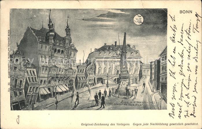 Bonn Rhein Platz bei Nacht Künstlerkarte
