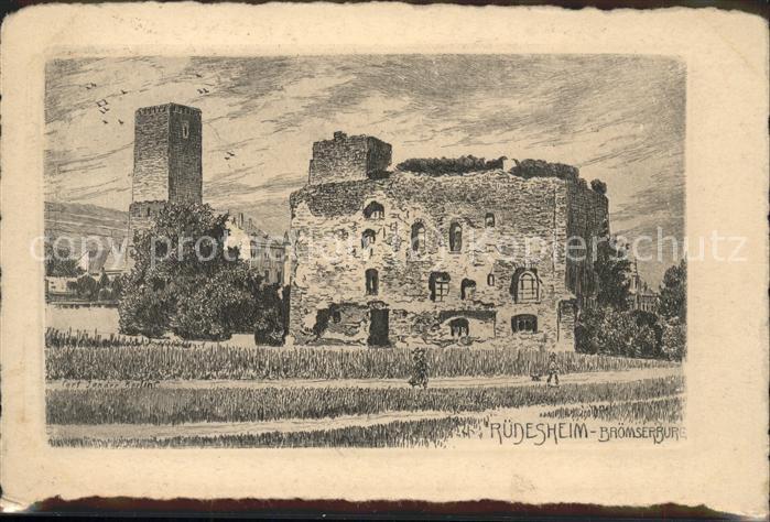 Ruedesheim Brömserburg Künstlerkarte Radierung Han