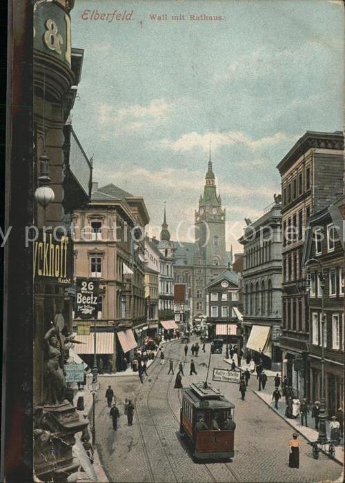 Elberfeld Wuppertal Wall mit Rathaus Strassenbahn