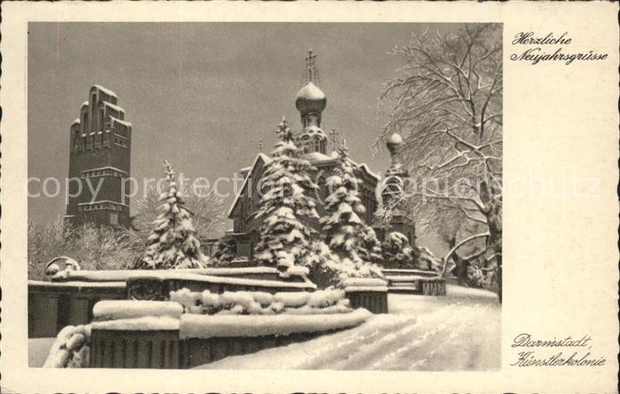 Darmstadt Neujahrsgrüsse Künstlerkolonie im Schne