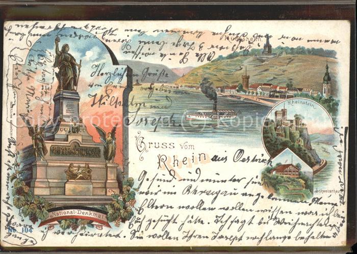 Ruedesheim Rhein Nationaldenkmal u.Burg Rheinstein