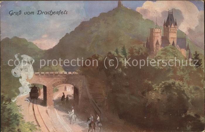 Drachenfels mit Bergbahn und Reitern