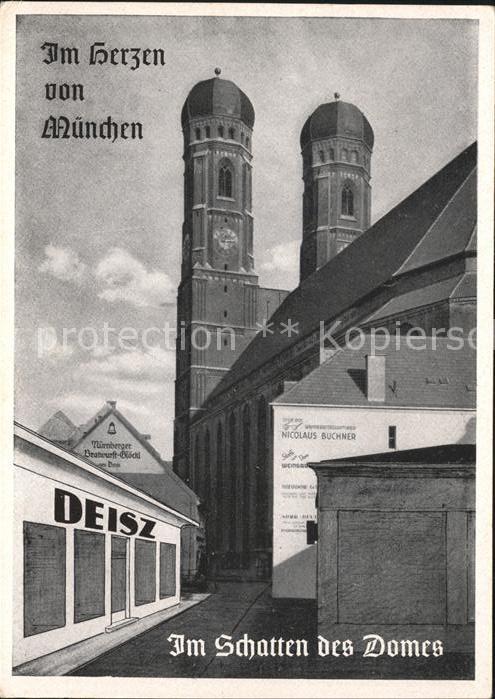 Muenchen Bayern Im Schatten des Domes Deisz Handarbeit Stickereien Werbekarte