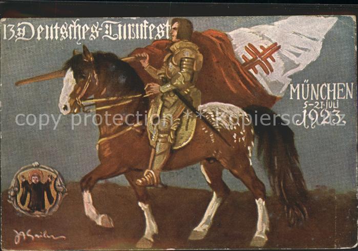 Muenchen Bayern Deutsches Turnfest 1923 Kuenstlerkarte Ritter auf Pferd