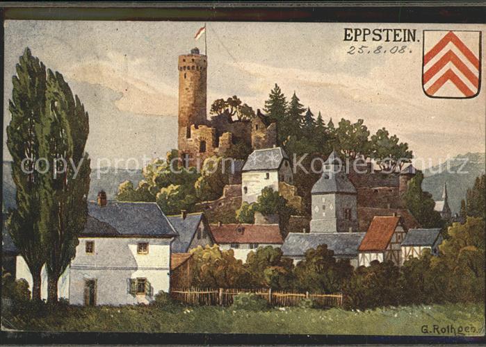 Eppstein Taunus Künstlerkarte Panorama mit Burg Wappen