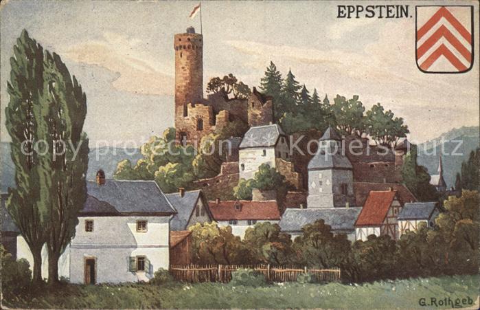 Eppstein Taunus Künstlerkarte Panorama mit Burg Wappen