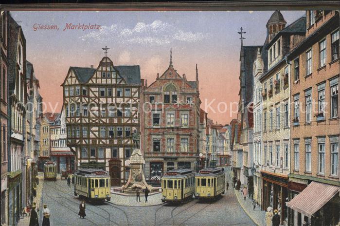 Giessen Lahn Marktplatz Strassenbahnen mit Kriegerde