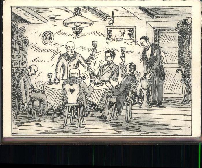 Wildemann Harz Goslar Niedersachsen Zeichnung Maenner trinken Wein Klappkarte