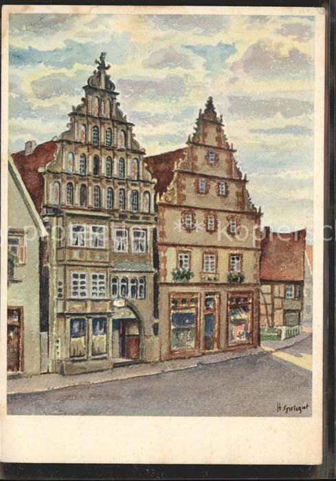 Bad Salzuflen Alte Giebelhäuser am Markt Künstlerkart