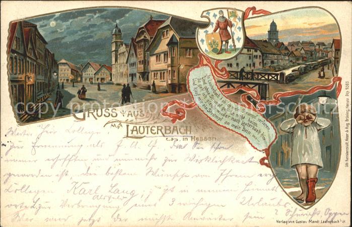 Lauterbach Hessen im Mondschein Bruecke weinendes Kind Gedicht Wappen