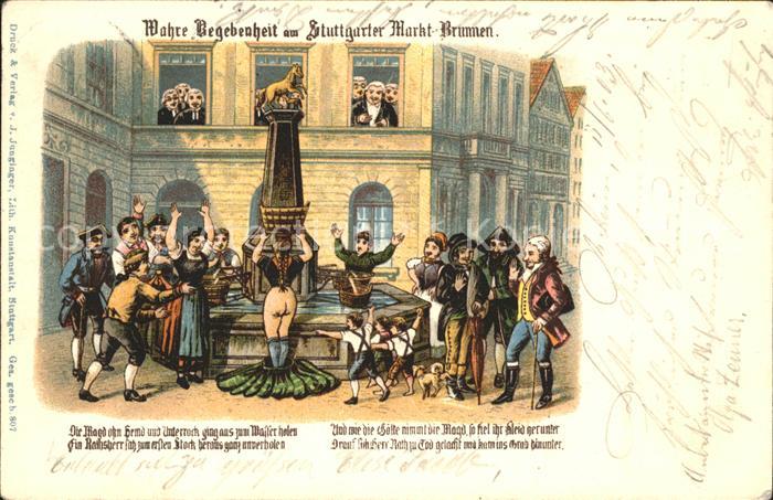 STUTTGART  CITY Stuttgarter Markt Brunnen Die Magd ohn Hemd Kuenstlerkarte