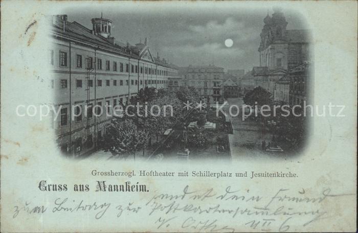 MANNHEIM BW Grossherzogliches Hoftheater Schillerplatz Jesuitenkirche im Mondsch