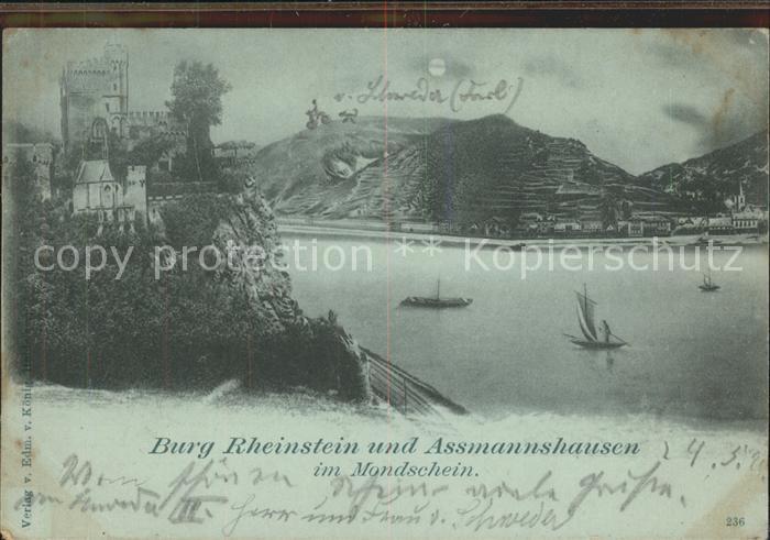 Assmannshausen Burg Rheinstein im Mondschein