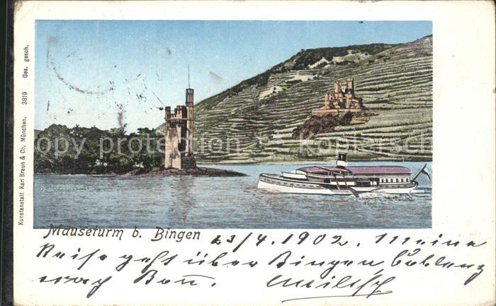 Bingen Rhein Maeuseturm Dampfer Weinberge Burg