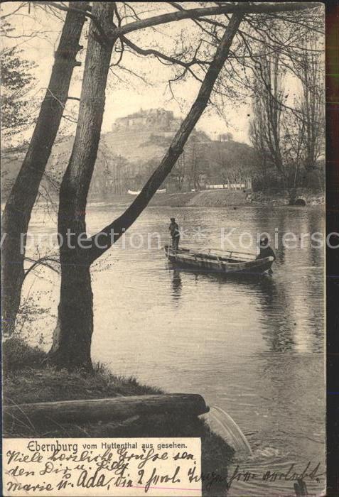 Ebernburg Burg vom Huttenthal aus gesehen Boot