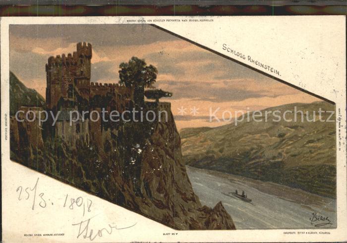 Trechtingshausen Schloss Rheinstein Burg Rhein Weinberge Kuenstlerkarte