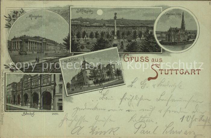 STUTTGART  CITY Koenigsbau Schlossplatz im Mondschein Johanneskirche Bahnhof Alt