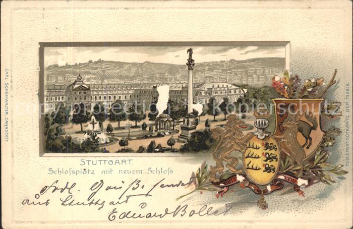 STUTTGART  CITY Schlossplatz mit neuem Schloss Saeule Wappen