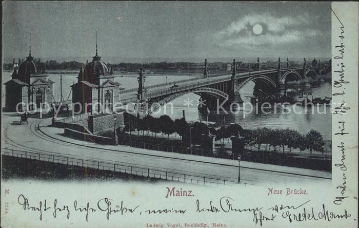 Mainz Rhein Neue Bruecke im Mondschein