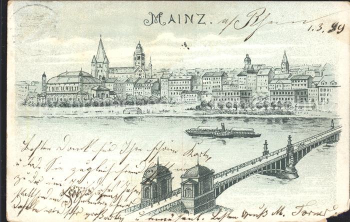 Mainz Rhein Bruecke Dampfer Kirche