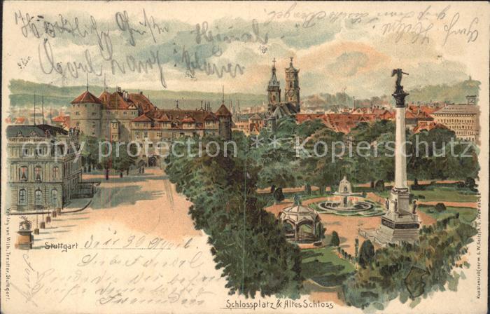 STUTTGART  CITY Schlossplatz Altes Schloss Saeule Brunnen