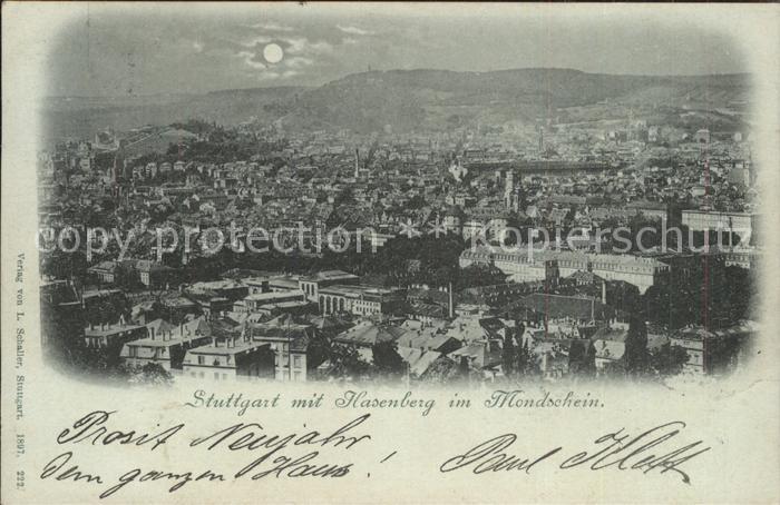 STUTTGART CITY Panorama mit Hasenberg im Mondschein