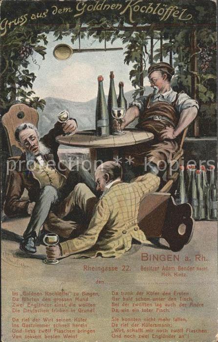 Bingen Rhein Golder Kochloeffel Hotel Restaurant Wein Gedicht Kuenstlerkarte