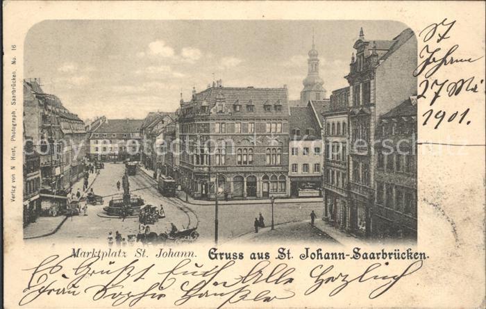 St Johann Saarbruecken Marktplatz Brunnen Strassenbahn