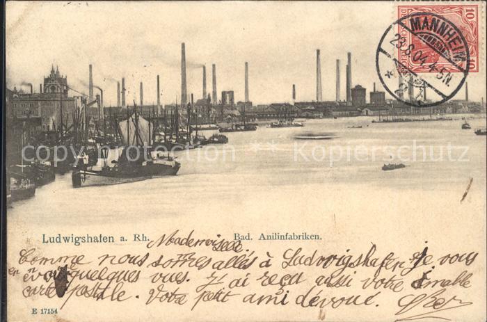 Ludwigshafen Rhein Badische Anilinfabriken BASF Industrie Schiffe Stempel auf AK