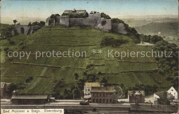 Bad Muenster Stein Ebernburg Panorama mit Ebernburg Eisenbahn Weinberg