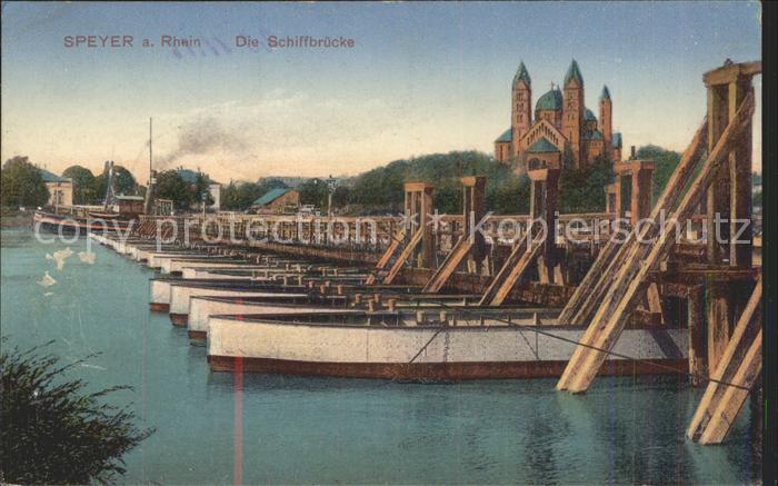Speyer Rhein Schiffbruecke mit Dom