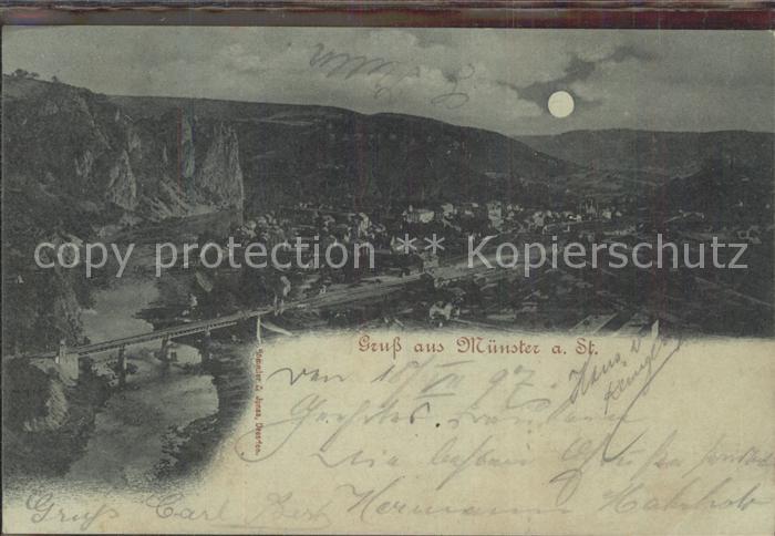 Muenster Stein Panorama im Mondschein Nahebruecke Deutsche Reichspost