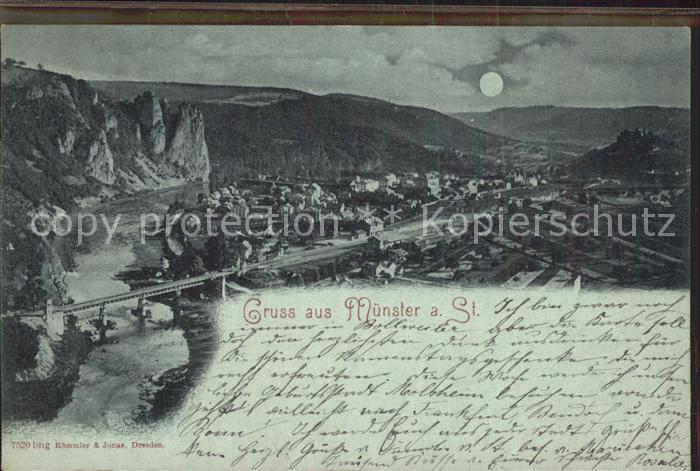 Muenster Stein Panorama im Mondschein Nahebruecke Deutsche Reichspost