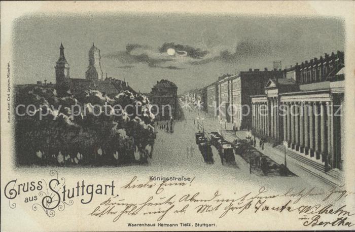 STUTTGART  CITY Koenigsstrasse Kirchturm im Mondschein