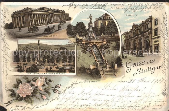 STUTTGART  CITY Koenigsbau Schlossplatz Schloss Saeule Monumental Brunnen Eugens