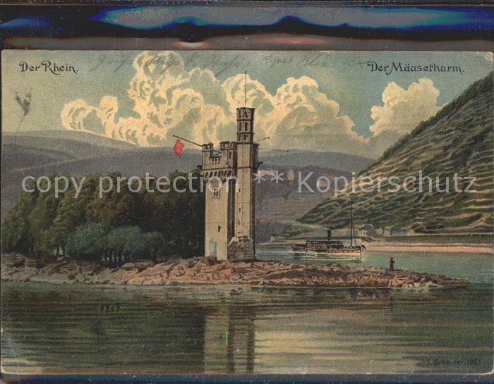 Bingen Rhein Maeuseturm Kuenstlerkarte