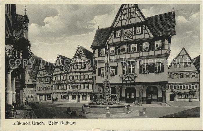Urach Bad Rathaus Brunnen Fachwerk