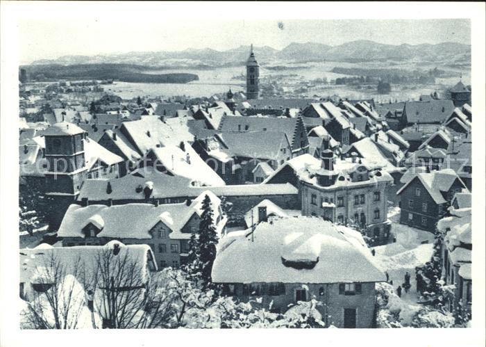 Wangen Allgaeu Blick ueber die Daecher im Winter