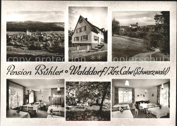 Walddorf Altensteig Pension Buehler Gastraum Liegewiese Panorama Kirche Bromsilb