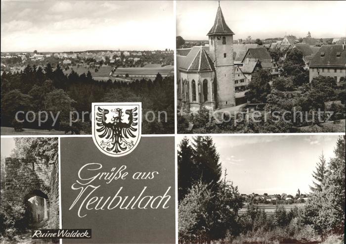 Neubulach Gesamtansicht Kirche Ruine Waldeck Wappen Bromsilber