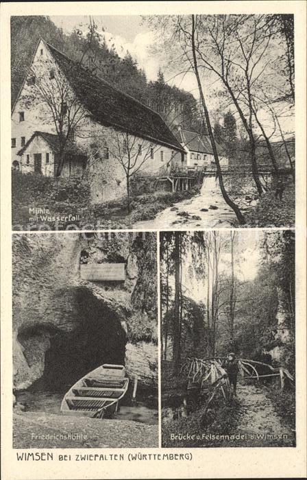Zwiefalten Wuerttemberg Wimsen Friedrichshoehle Muehle Wasserfall Bruecke Felsen