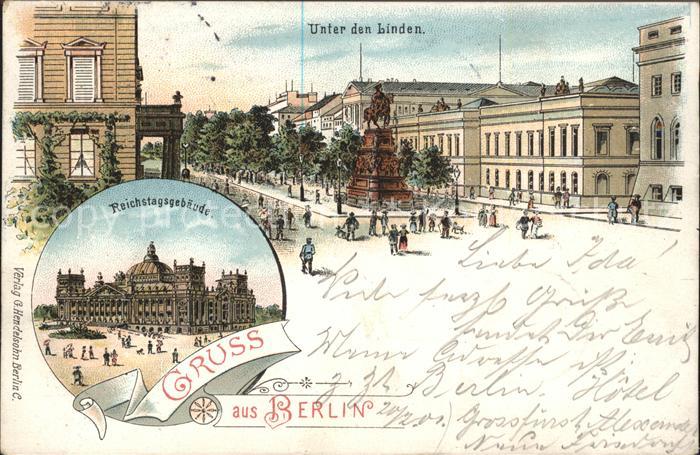 BERLIN  CITY Unter den Linden Reichstagsgebaeude Litho