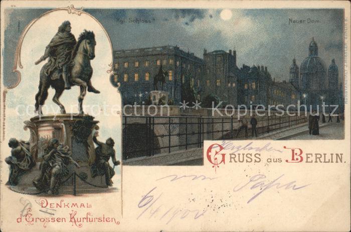 BERLIN  CITY Neues Dom Denkmal d. Grossen Kurfuersten Litho