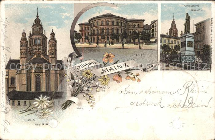 Mainz Rhein Guternbergdenkmal Theater Dom Litho